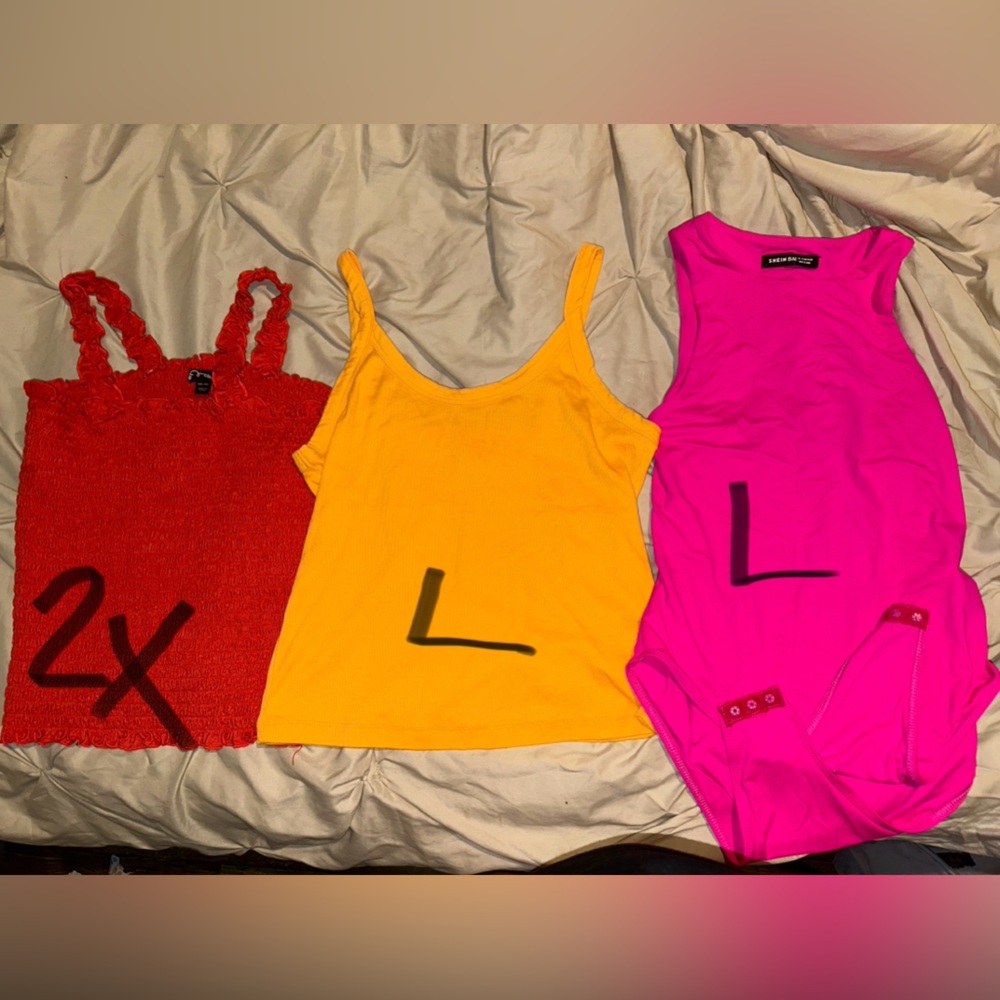 Red, Yellow, and Pink Tank Tops